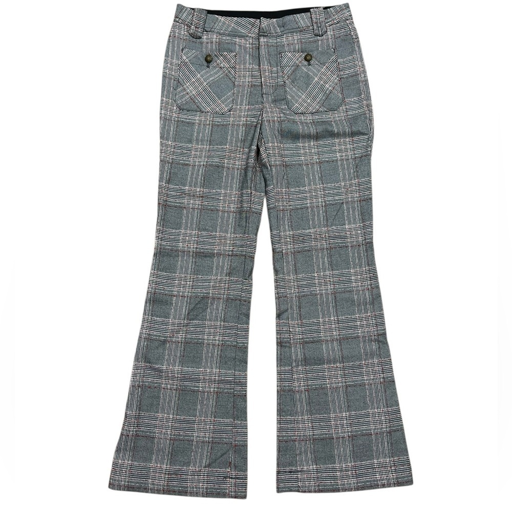 Free People Sz 6 Trousers Gray Plaid Flare Pants Boho Workwear Retro